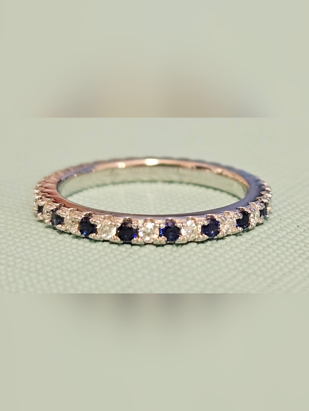 925 STERLING SILVER Moissanite and Lab Sapphire Eternity Band SZ 4.5